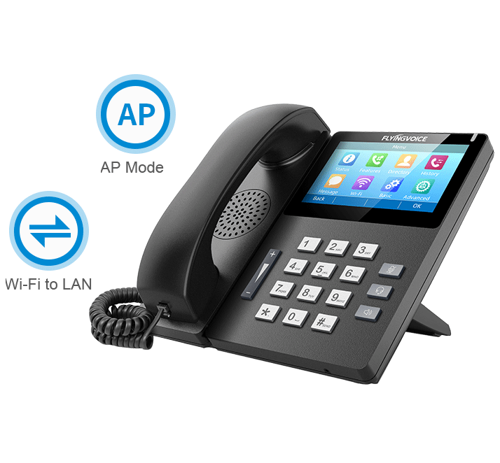 El teléfono IP con pantalla táctil FIP15G admite Wi-Fi a LAN y modo AP